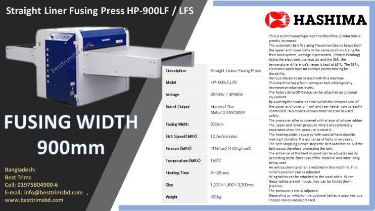 Hashima Fusing Machine HP-900LFS in Bangladesh